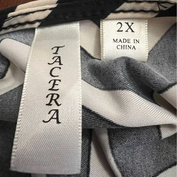 Tacera dress tan black chevron print black hem NWOT  2X long sleeve knee length - Picture 3 of 8